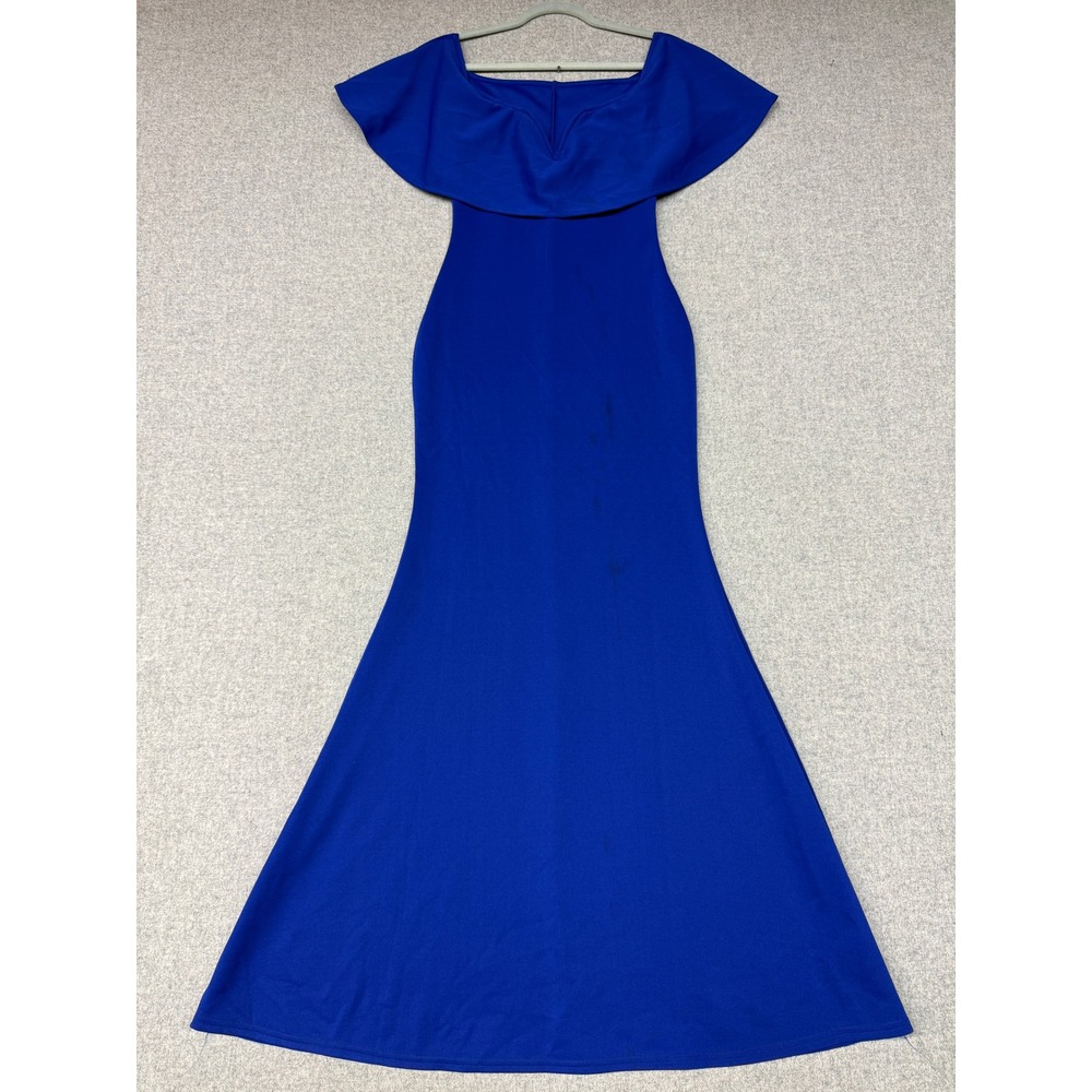 Unbranded | Off Shoulder Maxi Dress | Small | Royal Blue | Ruffle V-Notch Formal